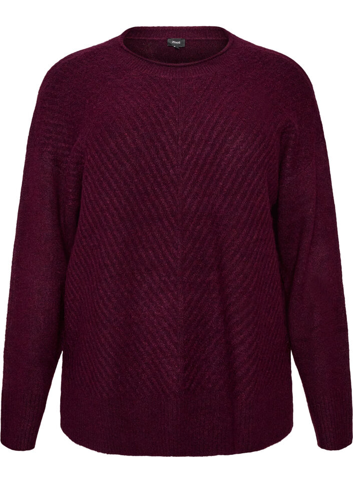 Gebreide blouse met V-vormig geribd patroon en zijsplitjes, Rood, Packshot image number 0