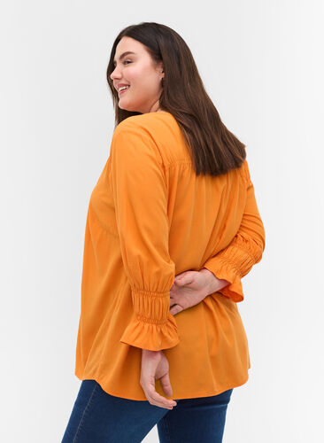 Viscose blouse met knoopsluiting en 3/4-mouwen, Tangelo, Model image number 1