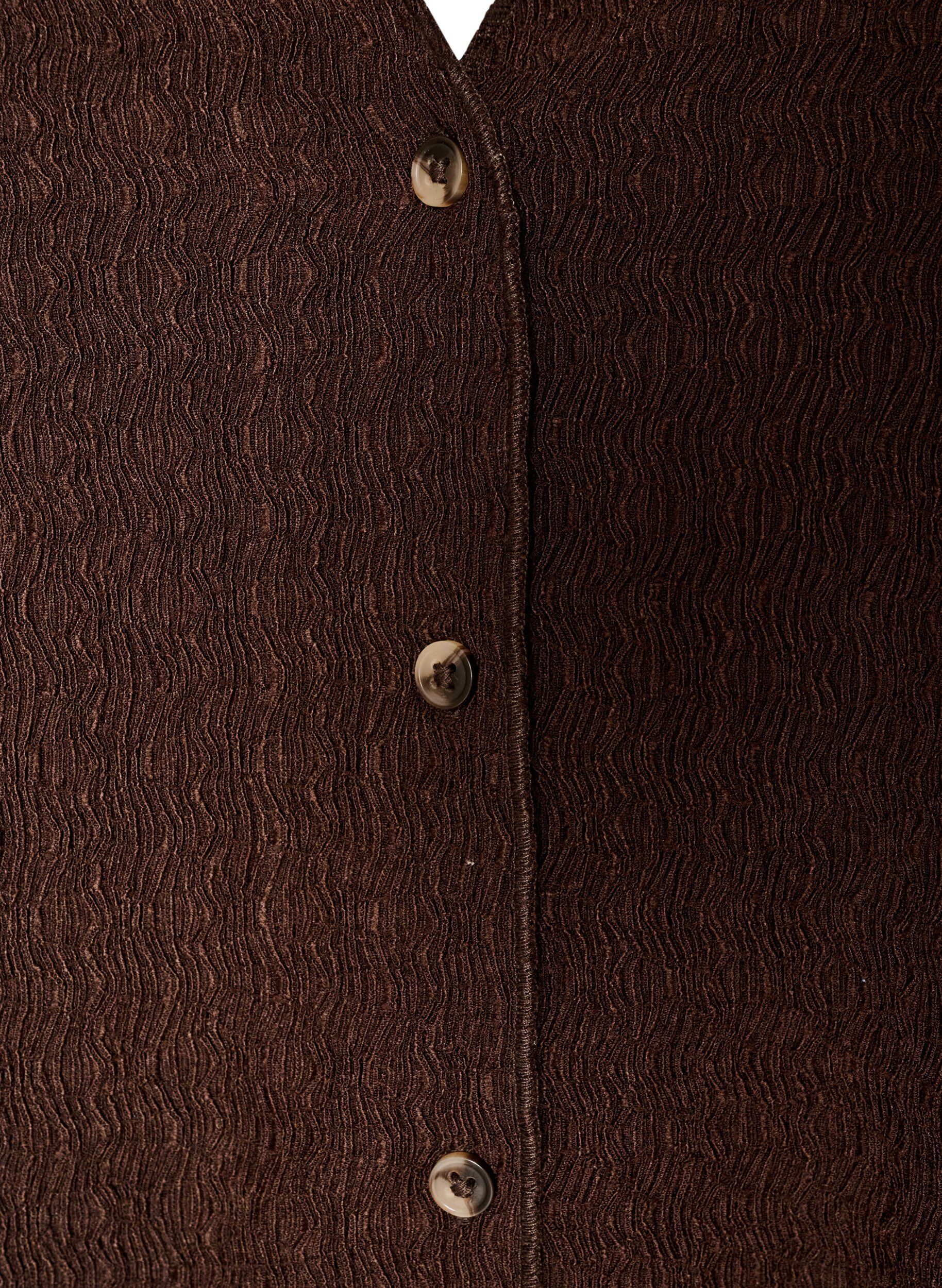 ZizziMouwloos top met een golvende textuur en knoopsluiting, Bruin, Packshot image number 2