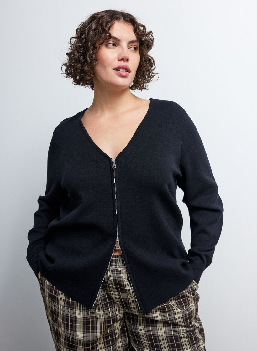 Cardigan met 2-wegritsluiting, Zwart, Model image number 0