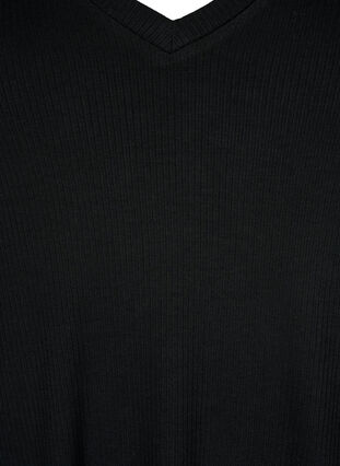 Geribd viscose T-shirt met V-hals, Black, Packshot image number 2
