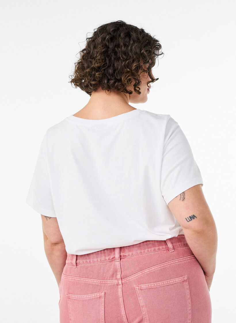 Katoenen T-shirt met print, Wit, Model image number 2