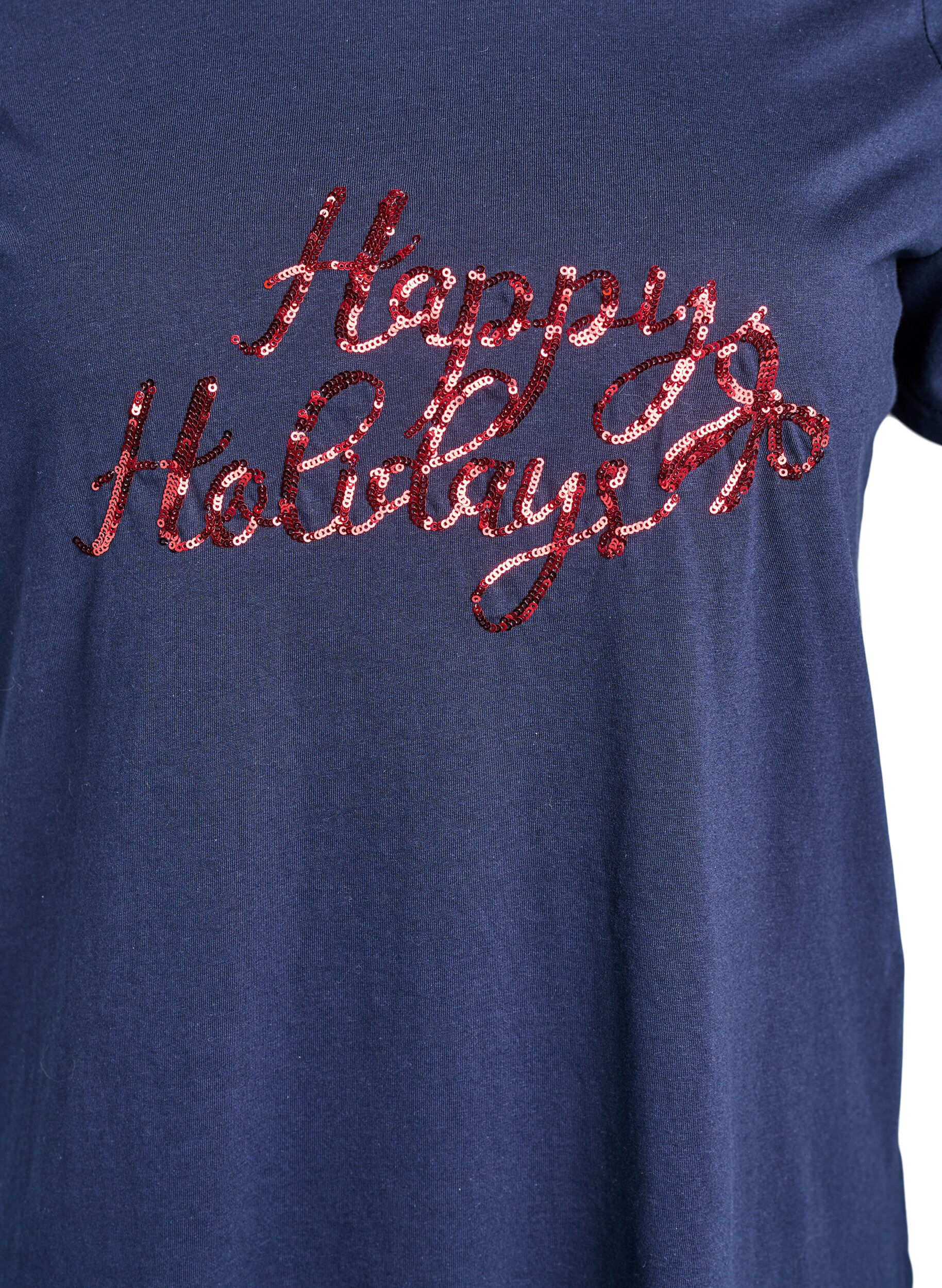Zizzi Kerst T-shirt van biologisch katoen, Blauw, Packshot image number 2