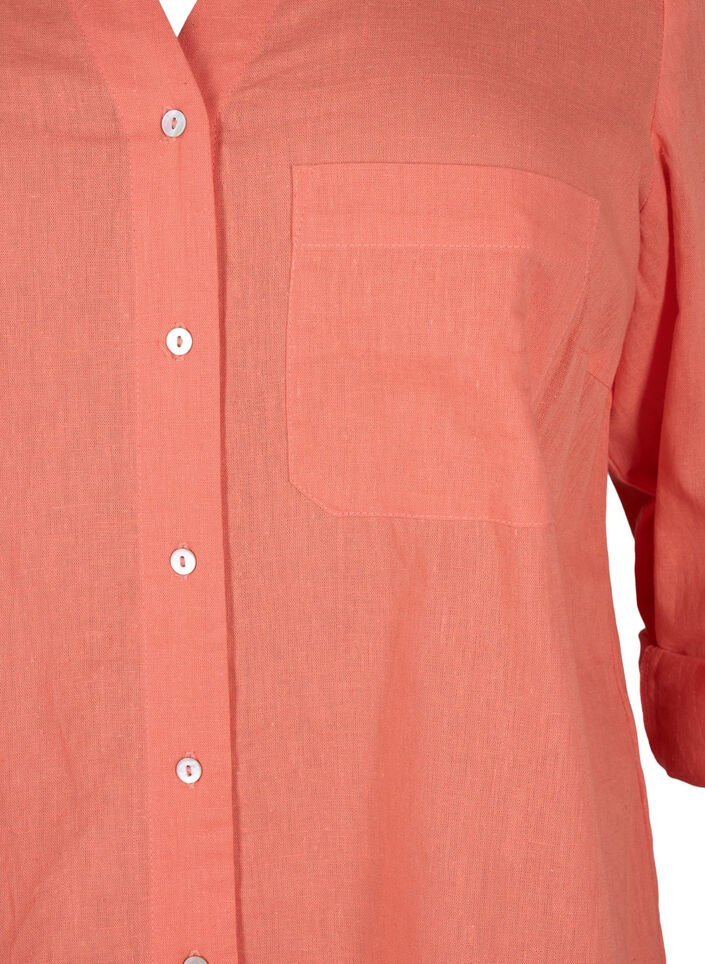 Shirt blouse met knoopsluiting van katoen-linnenmix, Living Coral, Packshot image number 2