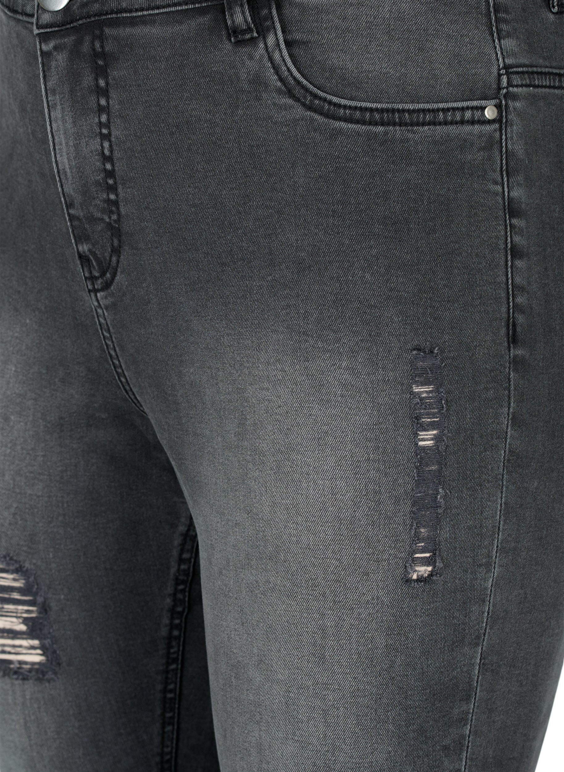 Zizzi Strakke jeans met slijtagedetails, Grey Denim, Packshot image number 2