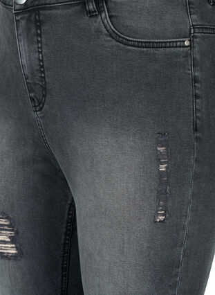 Strakke jeans met slijtagedetails, Grey Denim, Packshot image number 2
