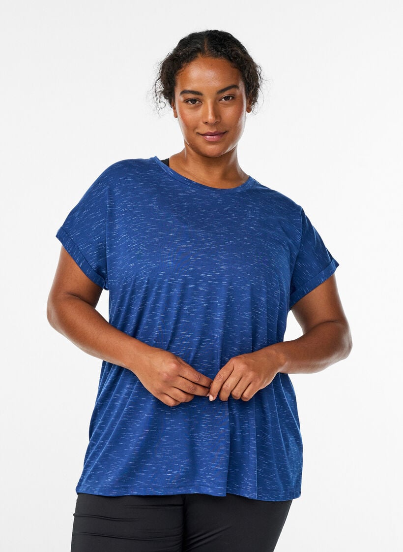 Losse workout T-shirt met korte mouwen, Blauw, Model image number 0