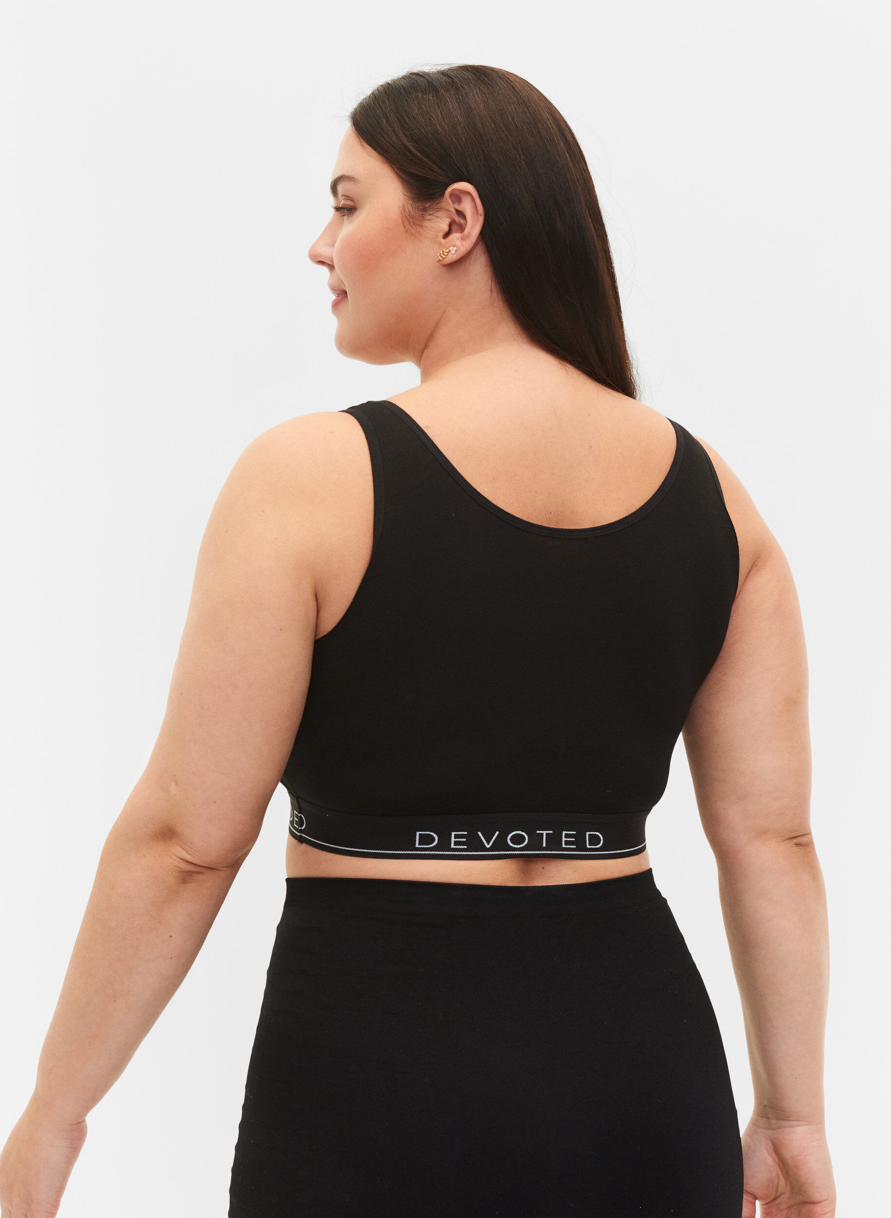 Zizzi Ongevulde katoenen beha met tekstopdruk, Black/Upper Font, Model image number 1