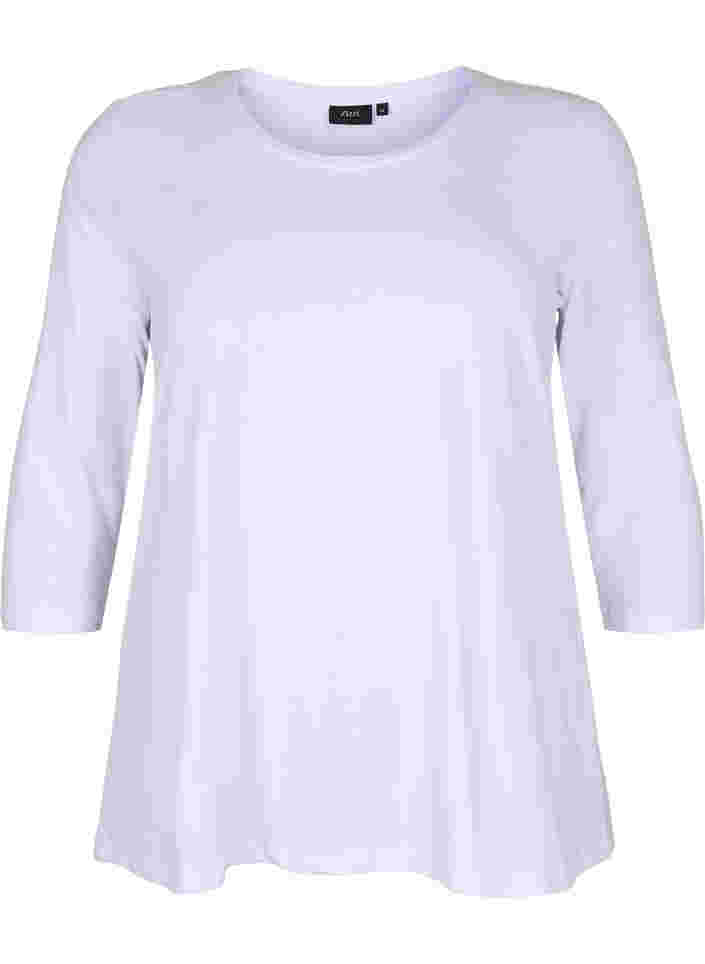Basic katoenen t-shirt met 3/4 mouwen, Bright White, Packshot image number 0