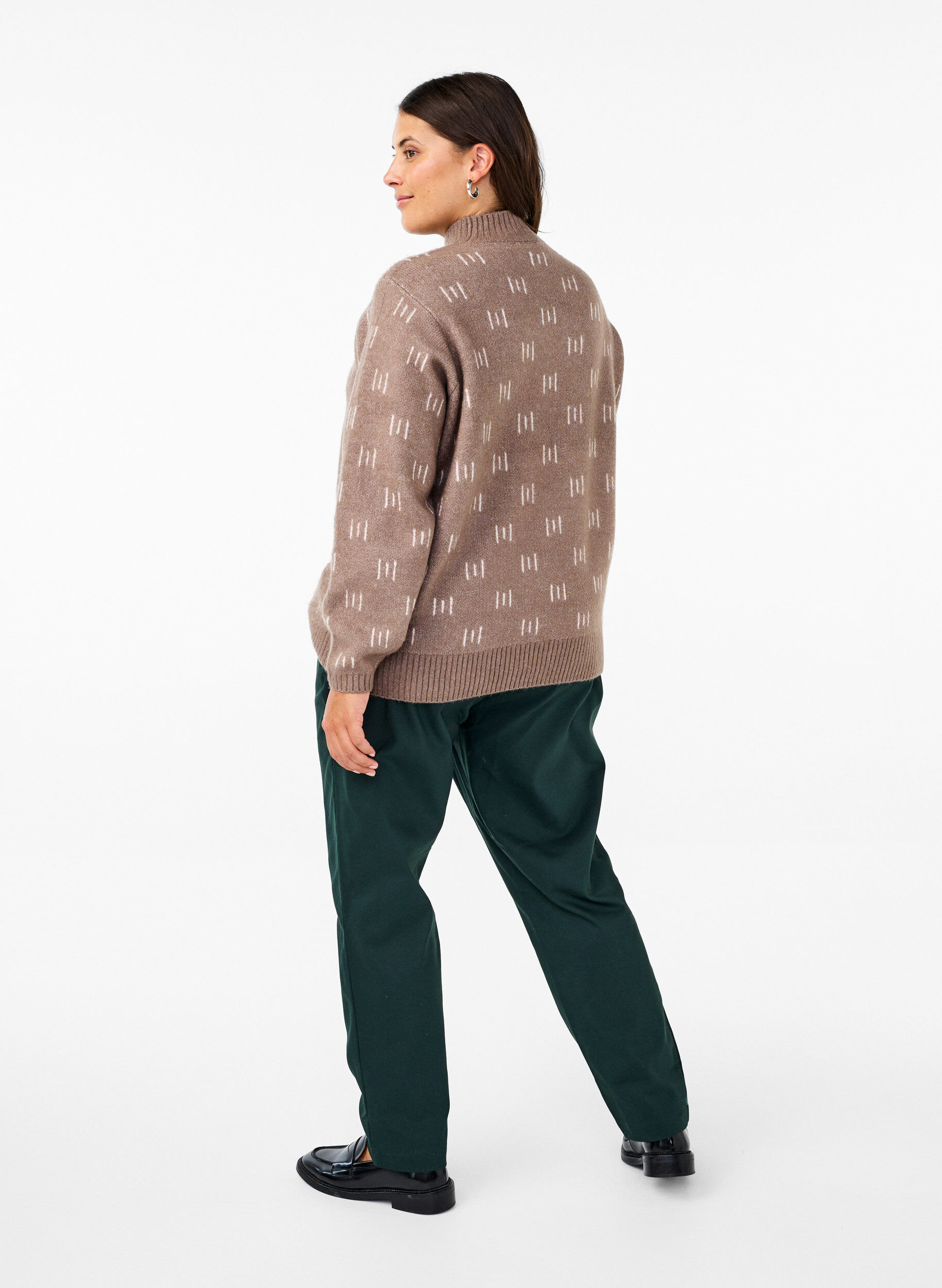 Zizzi Broek met hoge taille en rechte pijpen, Groen, Model image number 1