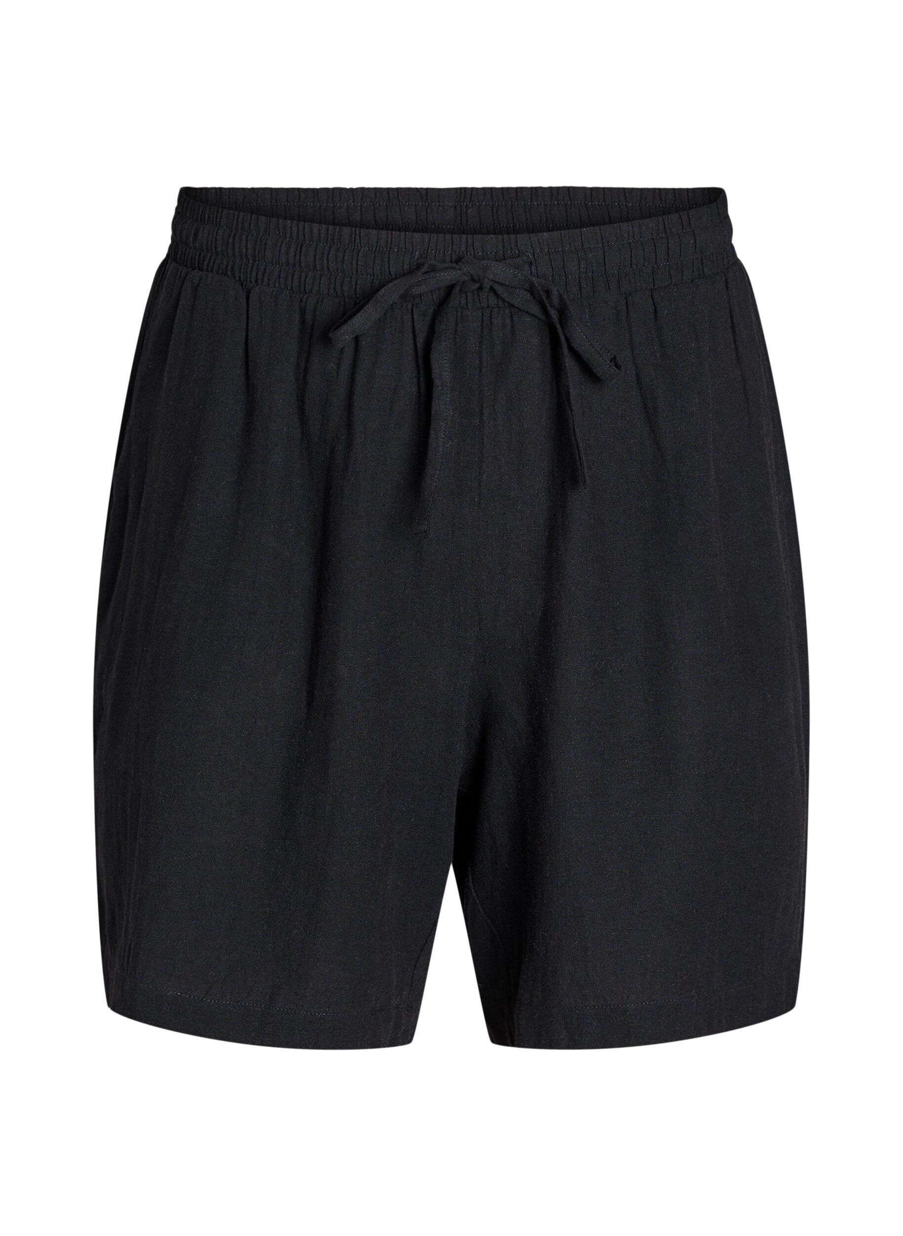 Zizzi Losse shorts van linnen en viscose, Zwart, Packshot image number 0