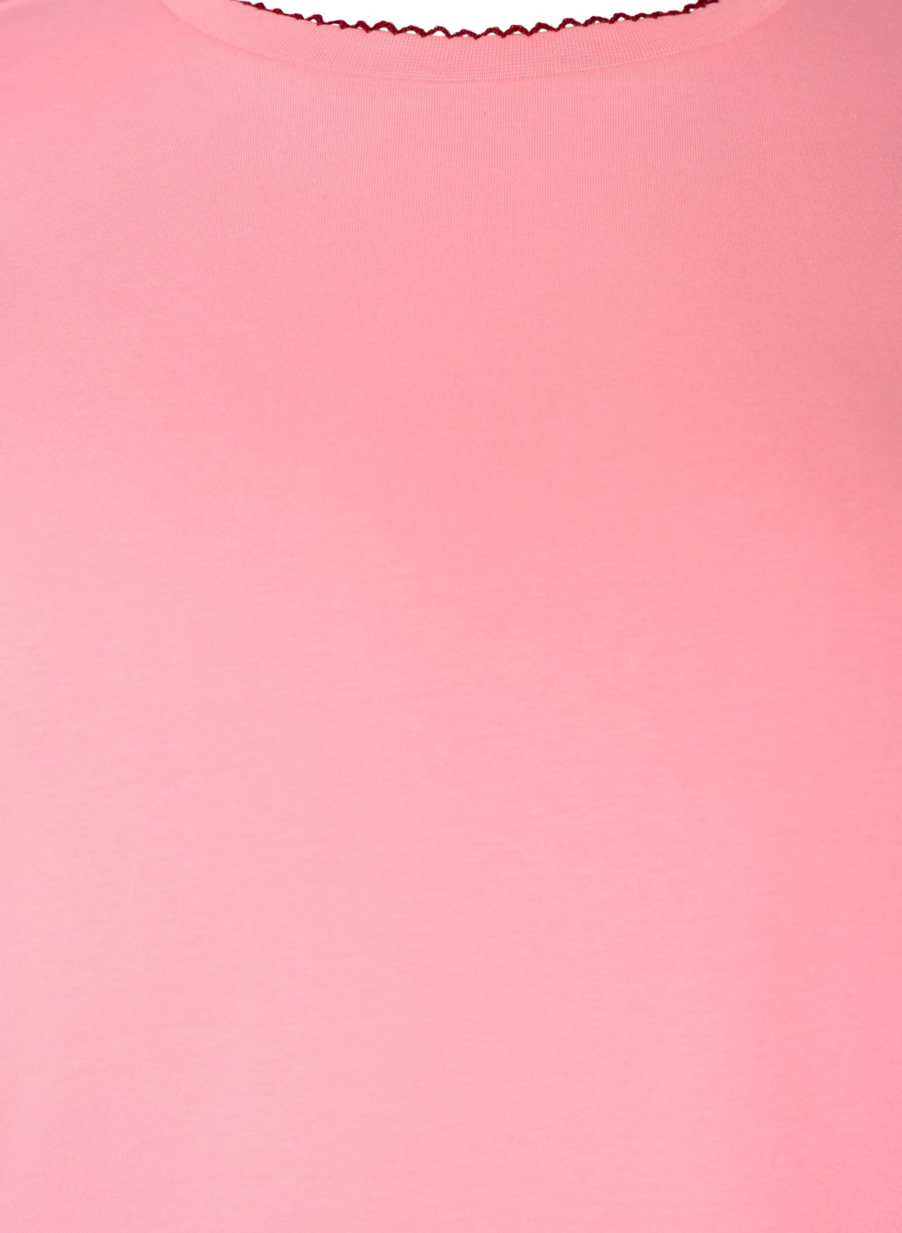 ZizziKatoenen T-shirt met golvende contrasterende randen, Roze, Packshot image number 2