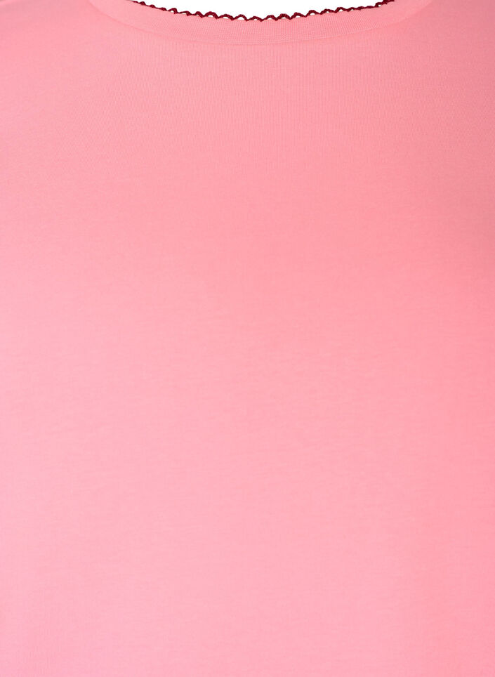 Katoenen T-shirt met golvende contrasterende randen, Roze, Packshot image number 2