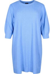Gebreide jurk met 3/4 pofmouwen, Blue B. /White Mel.