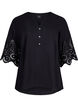 Shirt blouse met broderie anglaise en 3/4-mouwen, Black, Packshot image number 0