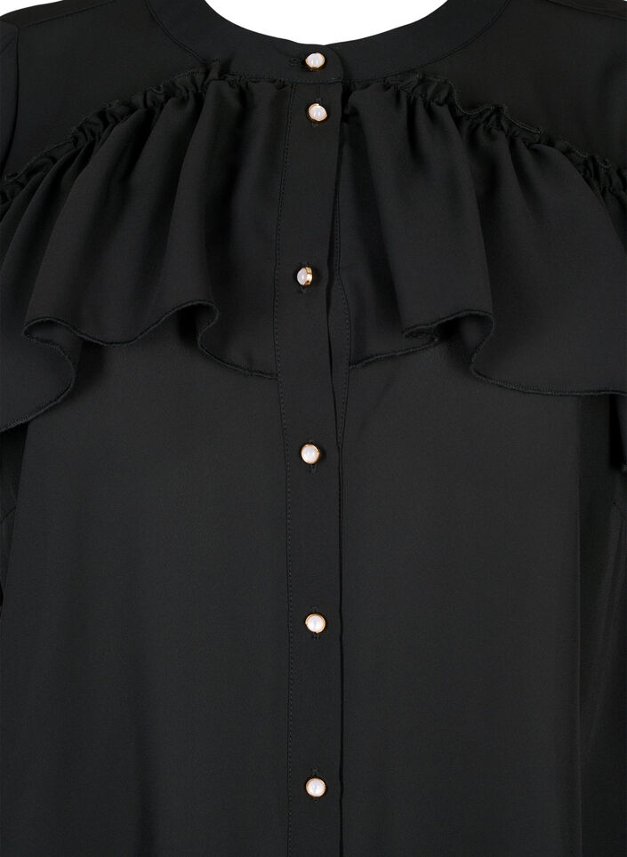 Ruche blouse met parelknopen, Black, Packshot image number 2