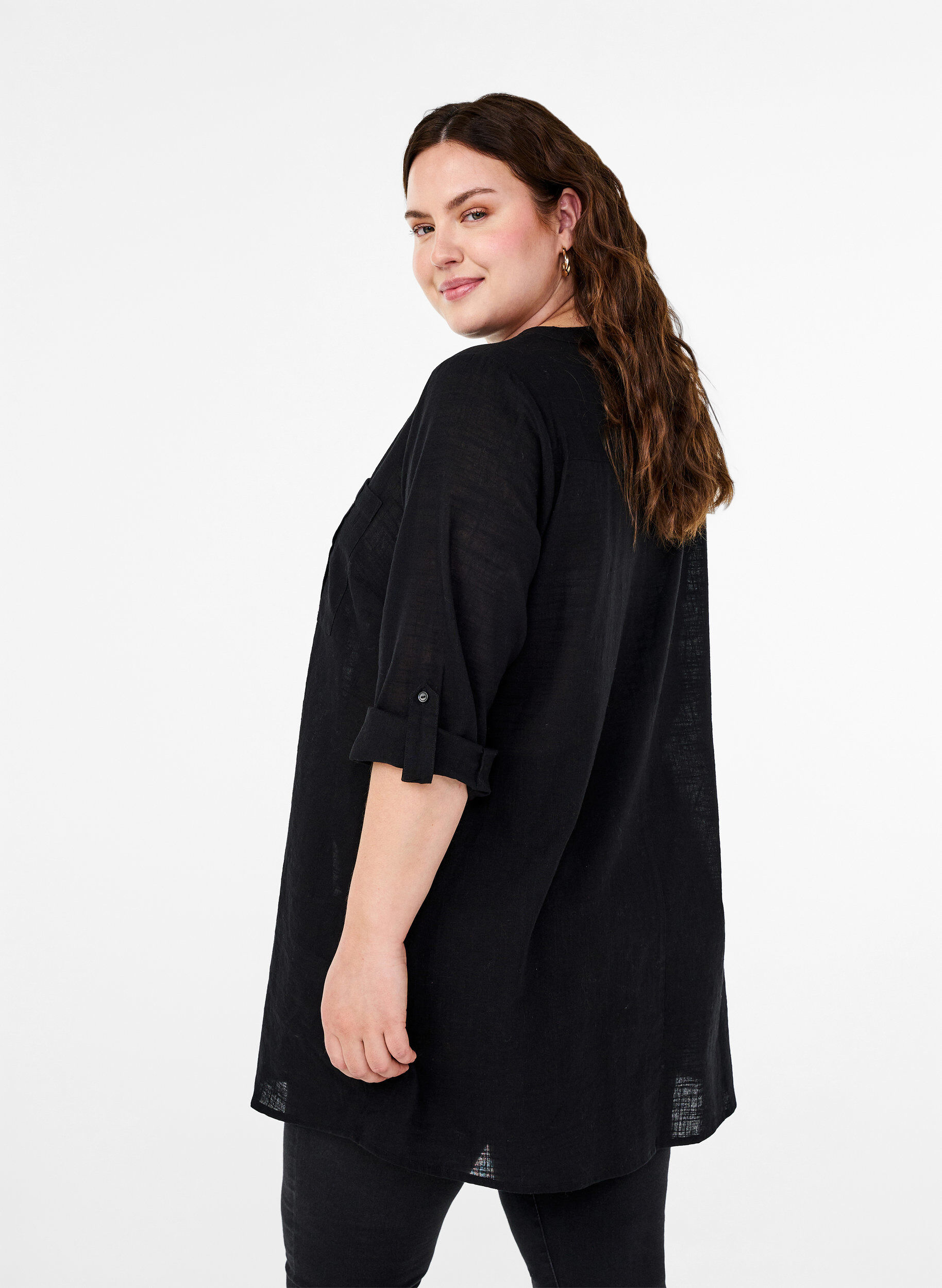 Zizzi Tuniek van katoen met 3/4 mouwen, Black, Model image number 1