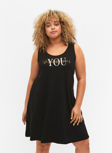 Mouwloze katoenen jurk met a-vorm, Black W. YOU, Model image number 0