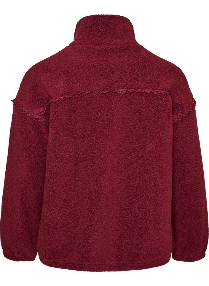 Teddyjas met broderie anglaise rand en hoge kraag, Rood, Packshot image number 1