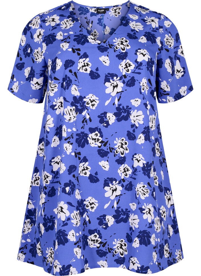 FLASH - Tuniek met v-hals en print, Amparo Blue Flower, Packshot image number 0