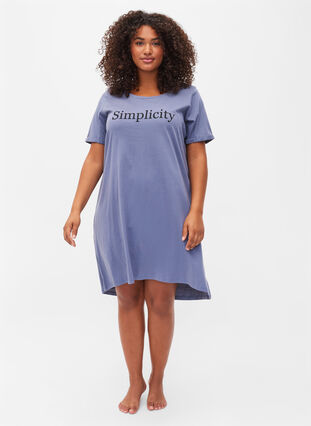 Katoenen nachthemd met korte mouwen en print, Grey W. Simplicity, Model image number 2