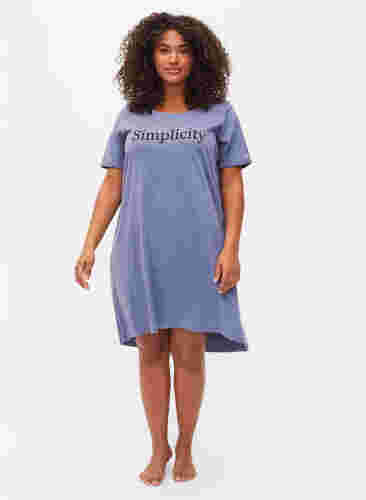 Katoenen nachthemd met korte mouwen en print, Grey W. Simplicity, Model image number 2