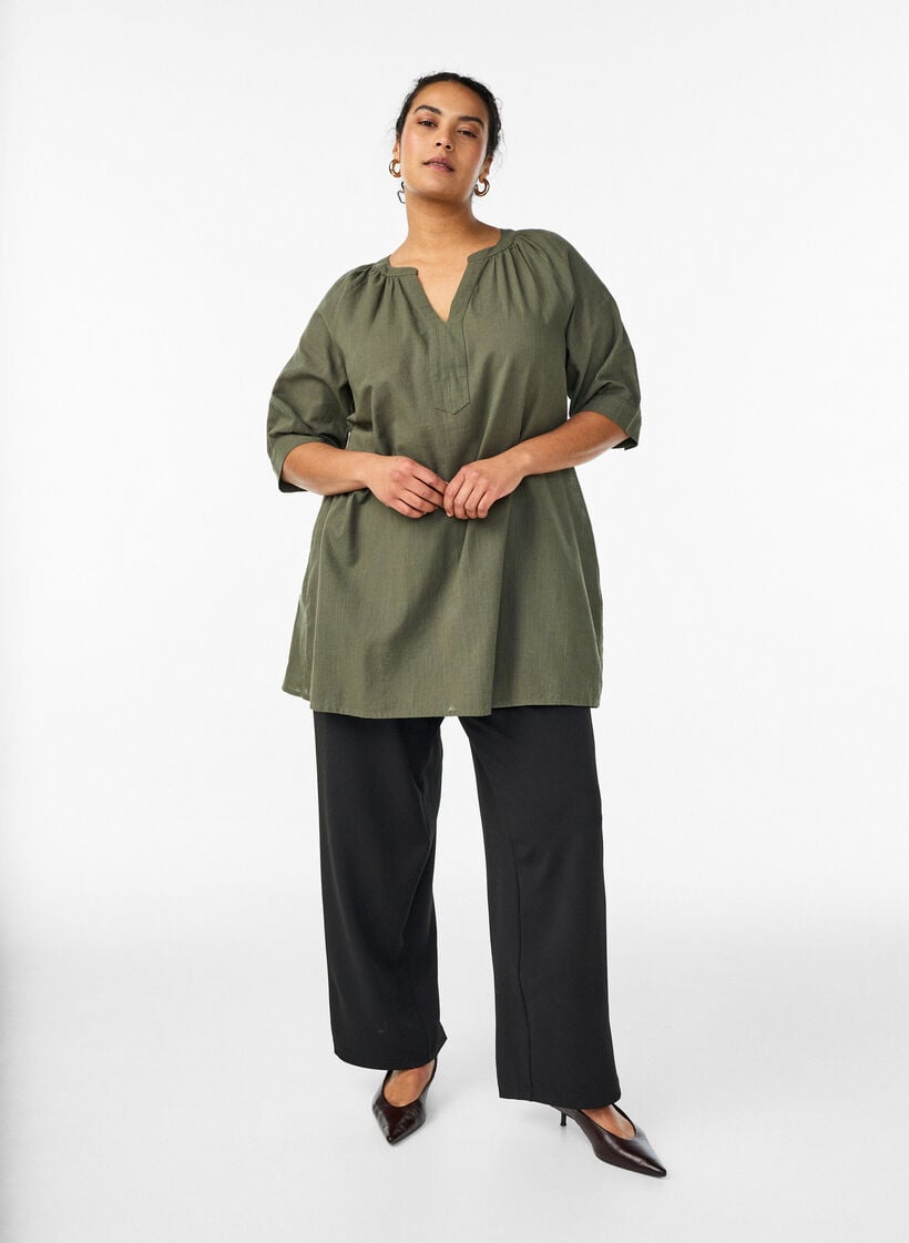 Katoenen tuniek met V-hals, Groen, Model image number 1