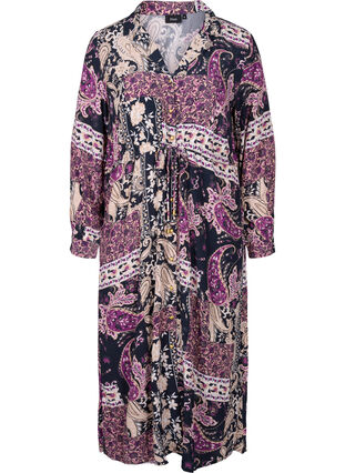 Midi-jurk in viscose met paisleyprint, Black Patchwork AOP, Packshot image number 0