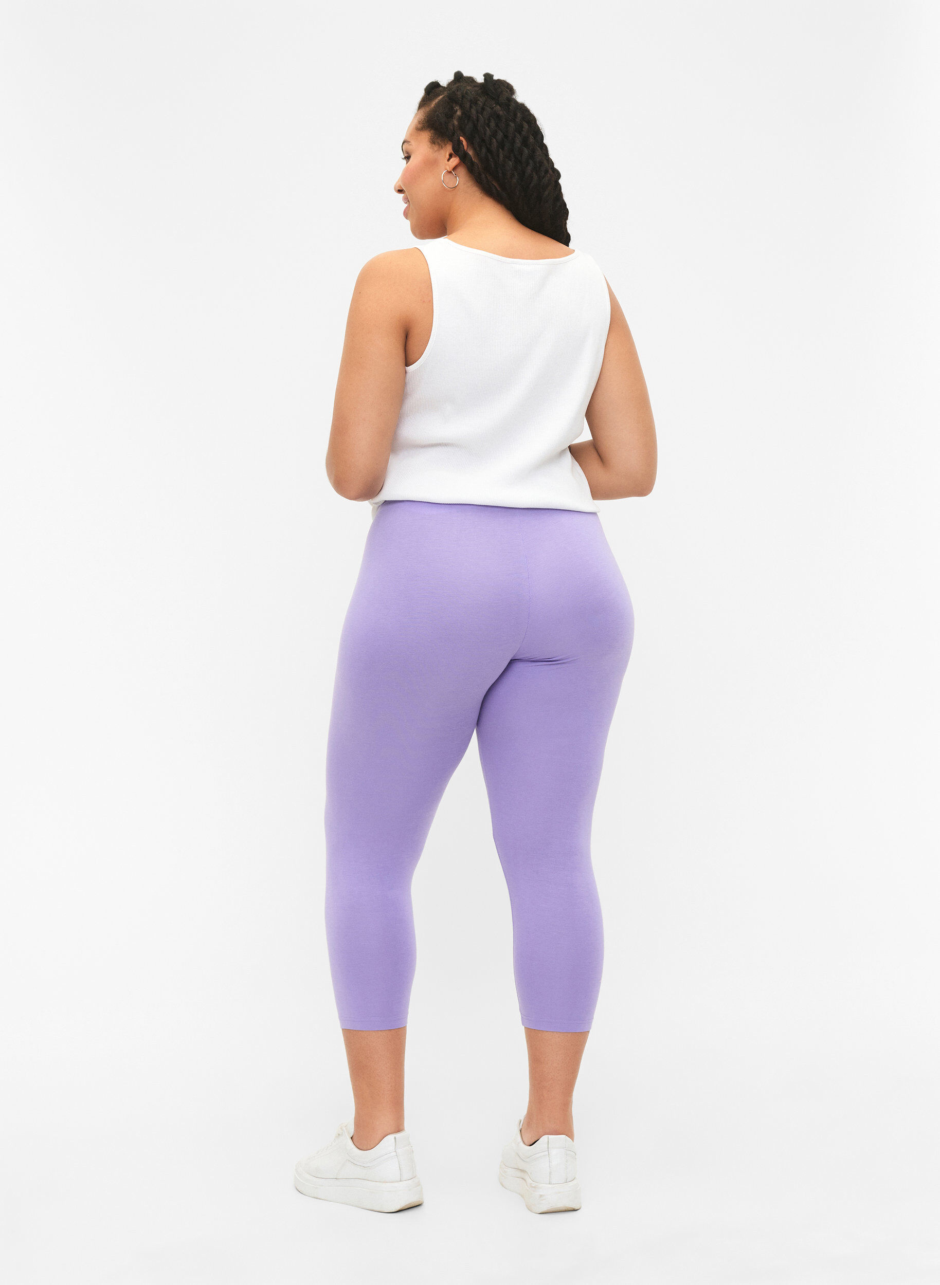 Zizzi Basic 3/4 legging in viscose, Paars, Model image number 2