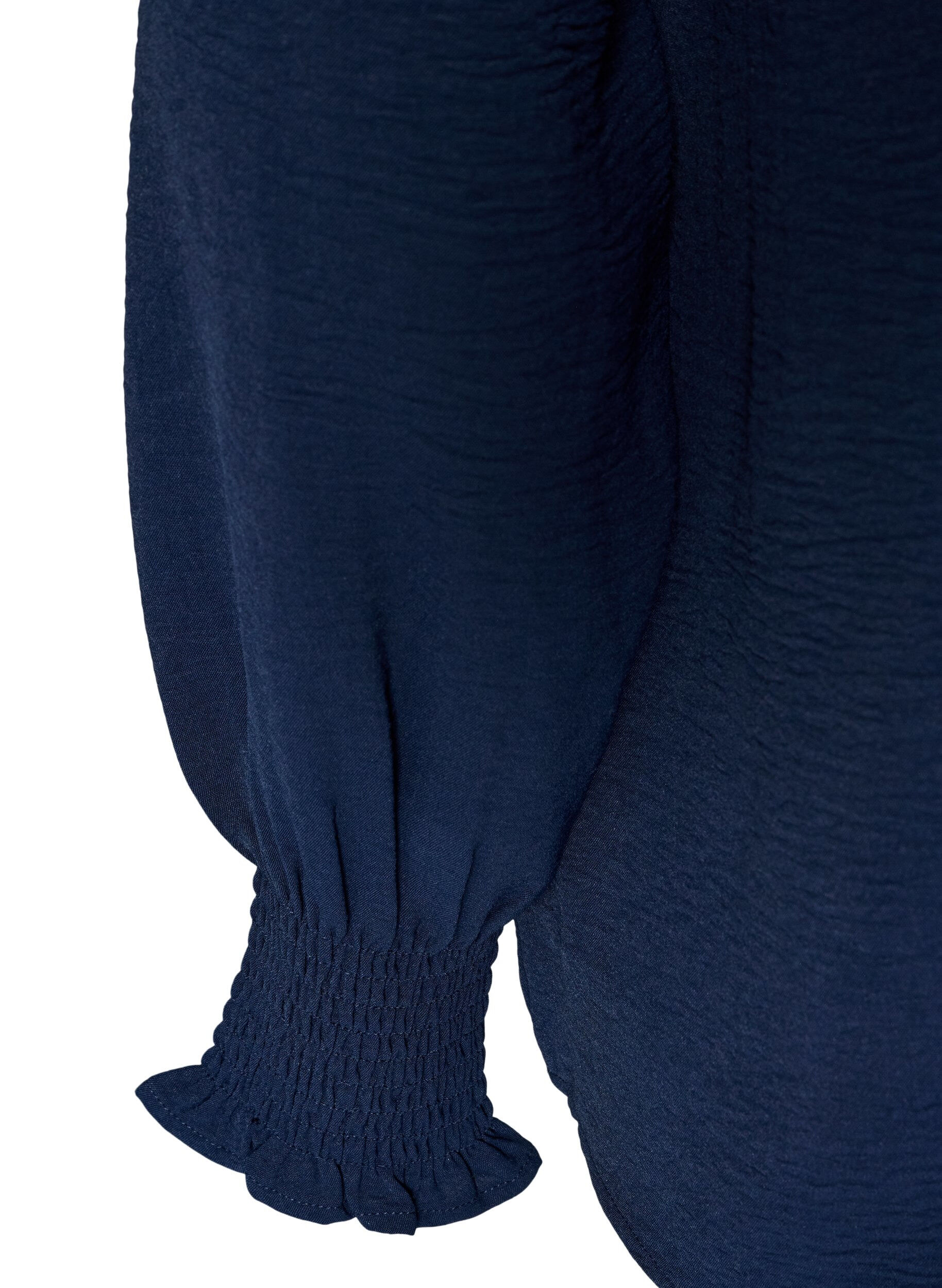 ZizziBlouse met smockmanchetten en V-hals, Blauw, Packshot image number 3