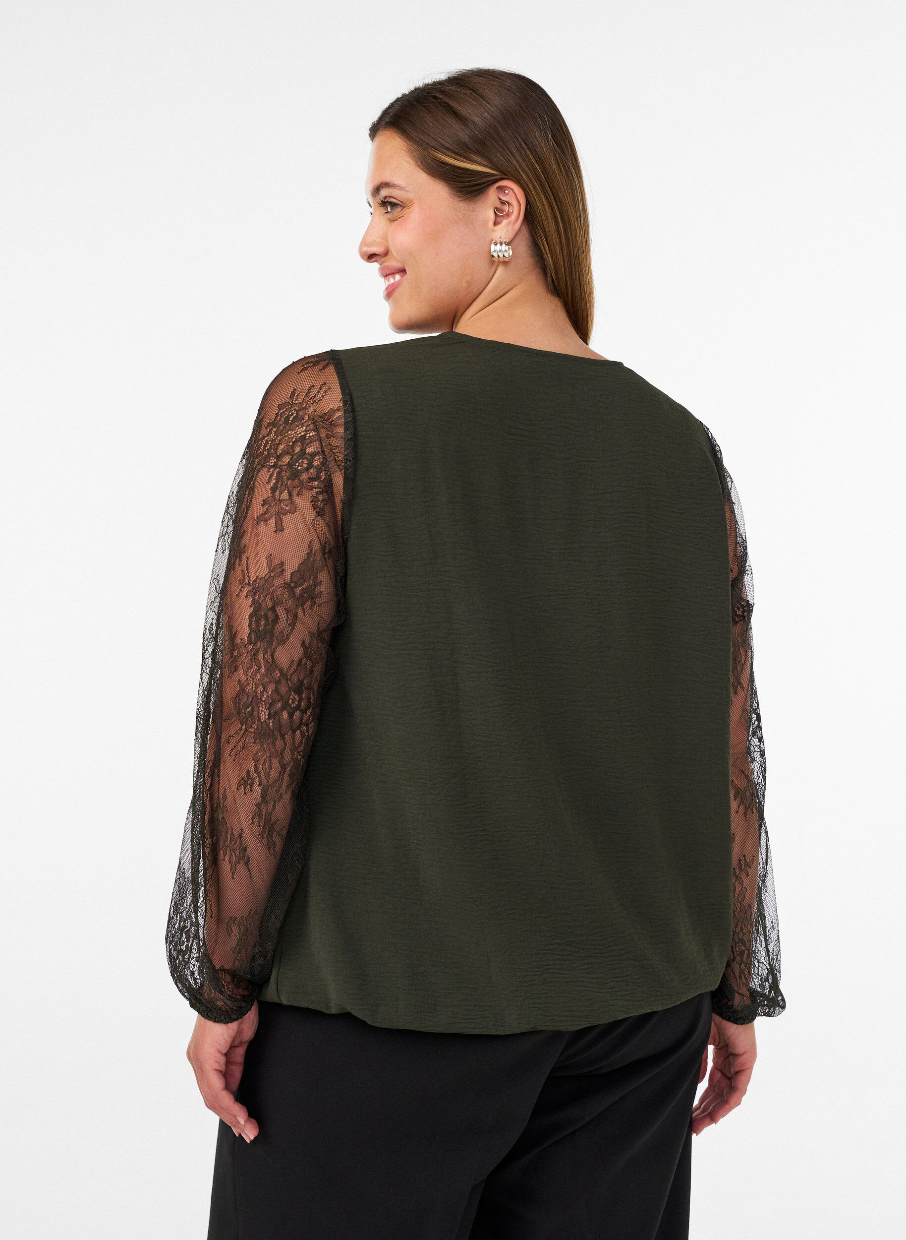 ZizziBlouse met kanten mouwen en ballonvorm, Groen, Model image number 2