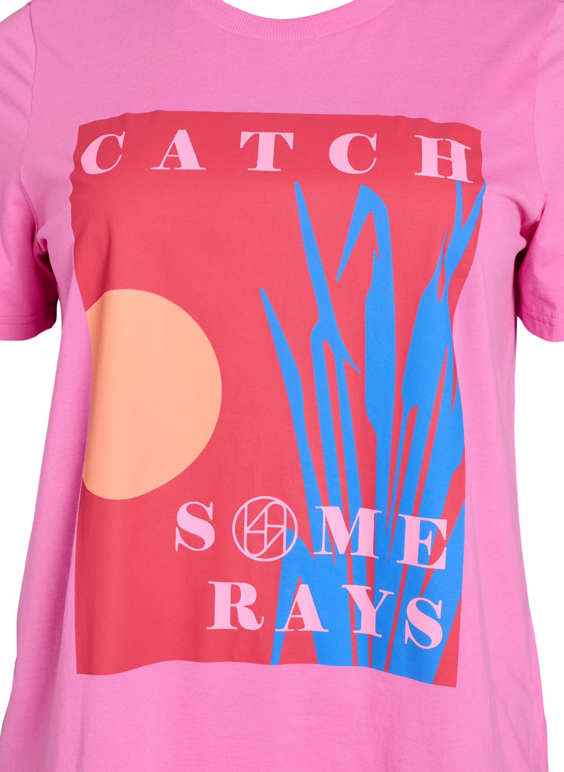 Zizzi T-shirt met een grafisch zomermotief, Roze, Packshot image number 2
