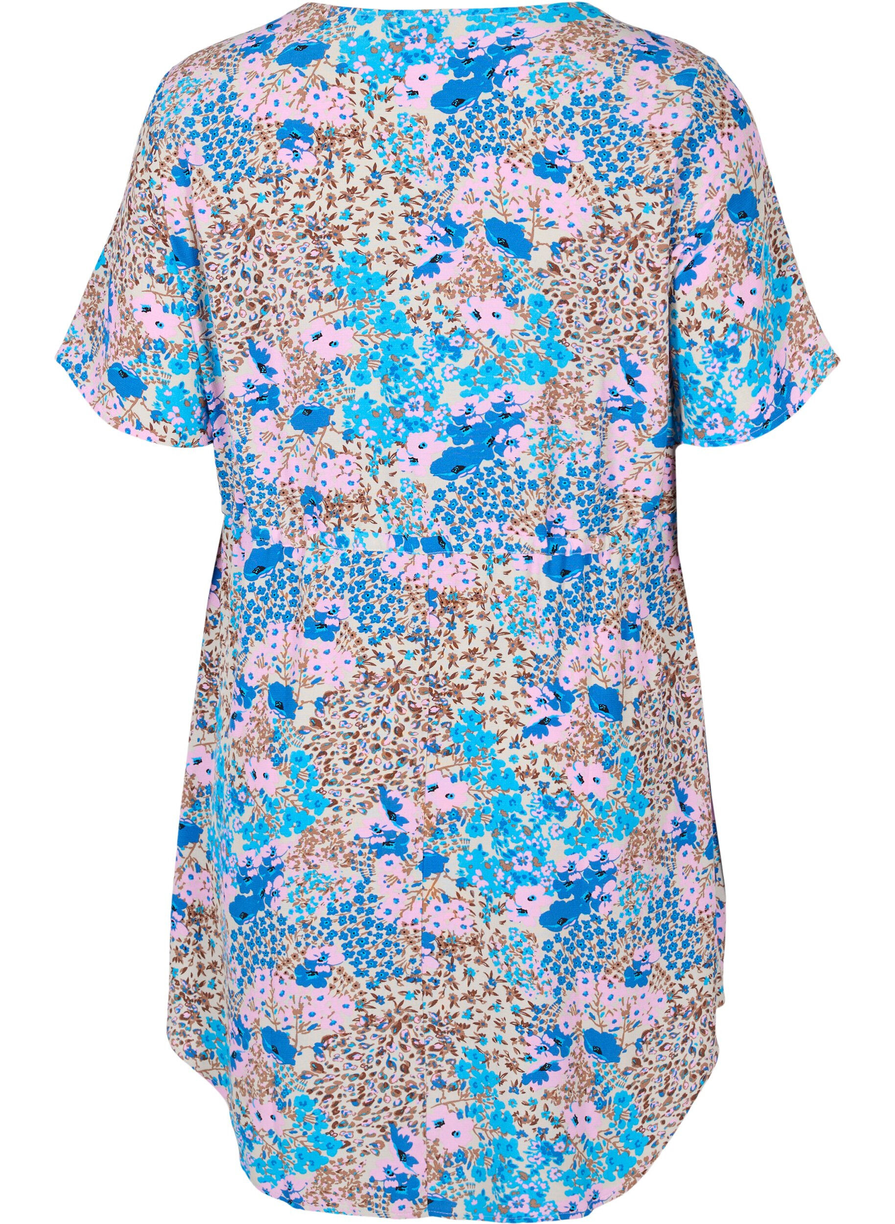 Zizzi Jurk met koord details en patroon, Blue Rose Flower, Packshot image number 1