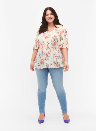 Gebloemde blouse met plooien, Sugar Swizzle Flower, Model image number 2