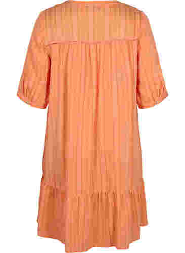 Gestreepte viscose jurk met kanten lint, Nectarine, Packshot image number 1