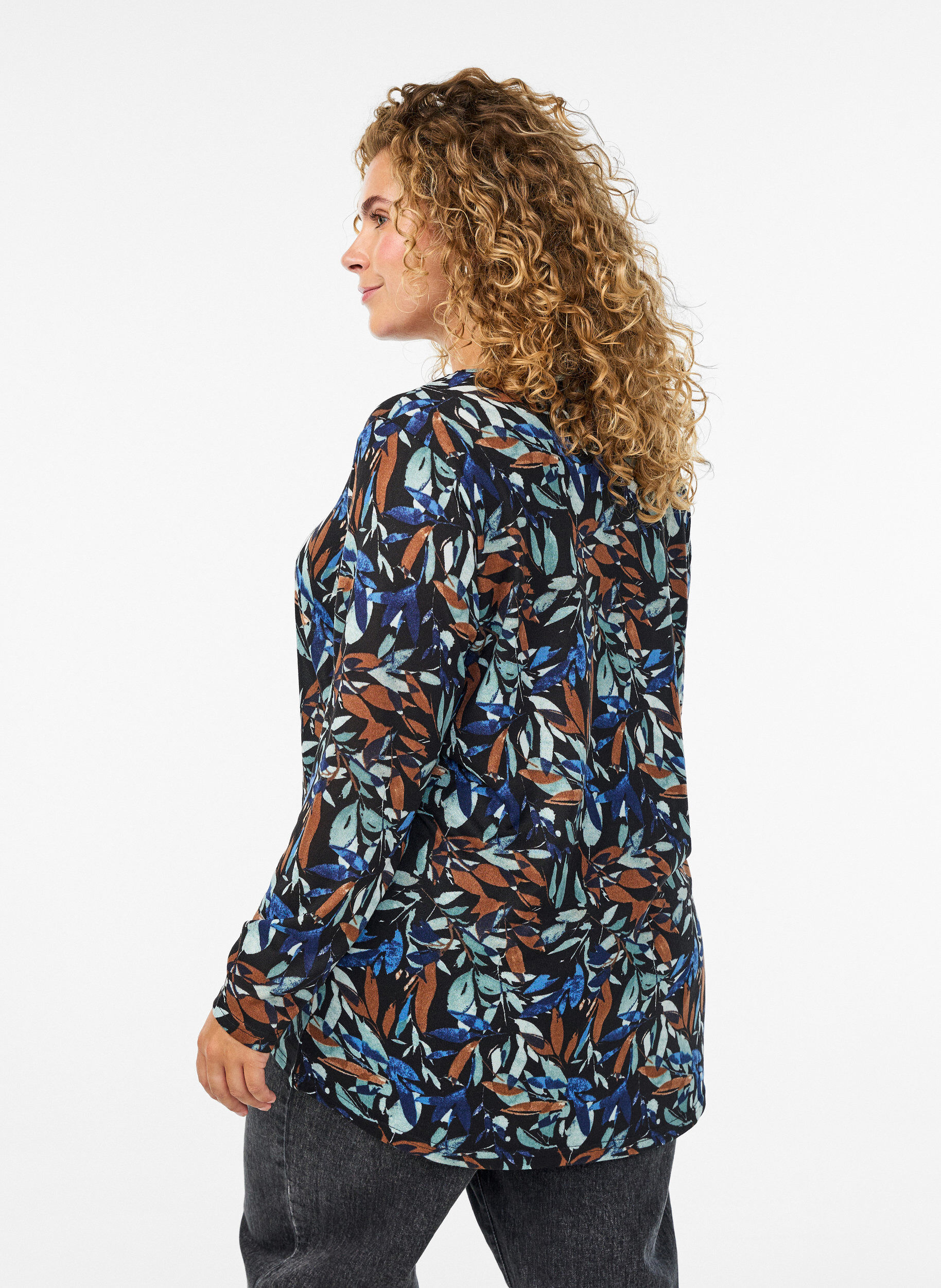 ZizziGedessineerde blouse met lange mouwen, Blauw, Model image number 2