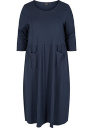 Midi-jurk in biologisch katoen met zakken, Navy Blazer