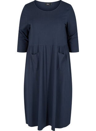 Midi-jurk in biologisch katoen met zakken, Navy Blazer, Packshot image number 0