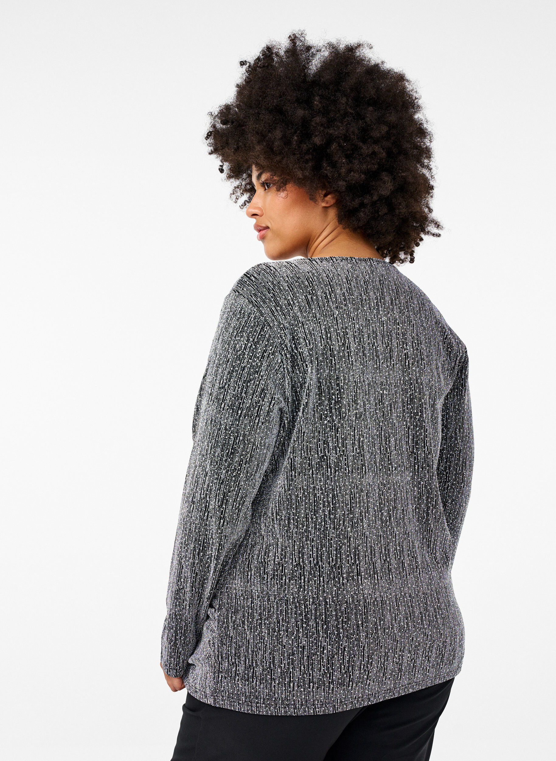 Zizzi Wikkel-look glitter partytop, Zwart, Model image number 2