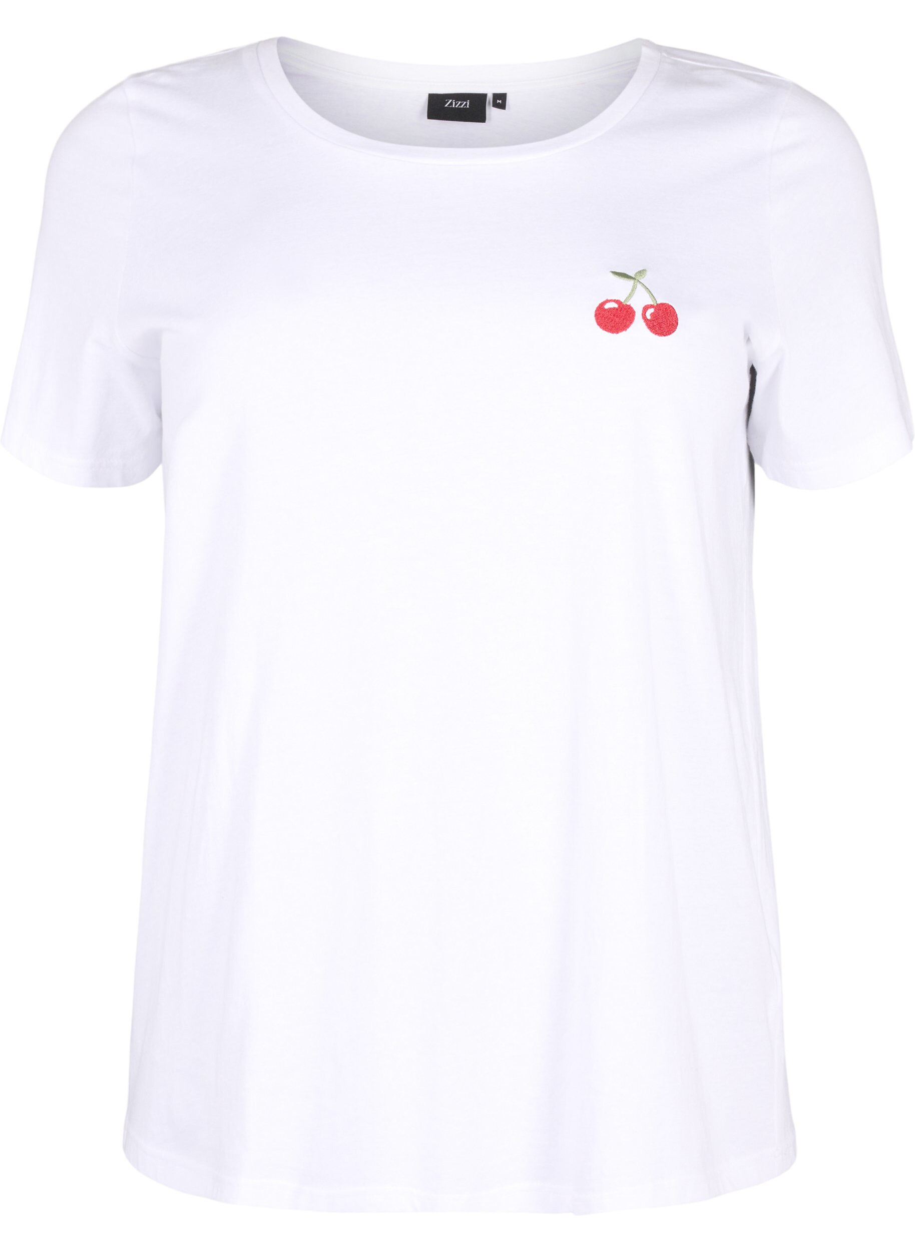 Zizzi Katoenen T-shirt met geborduurde kers, B.White CherryEMB., Packshot image number 0