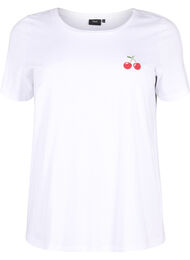 Katoenen T-shirt met geborduurde kers, B.White CherryEMB.