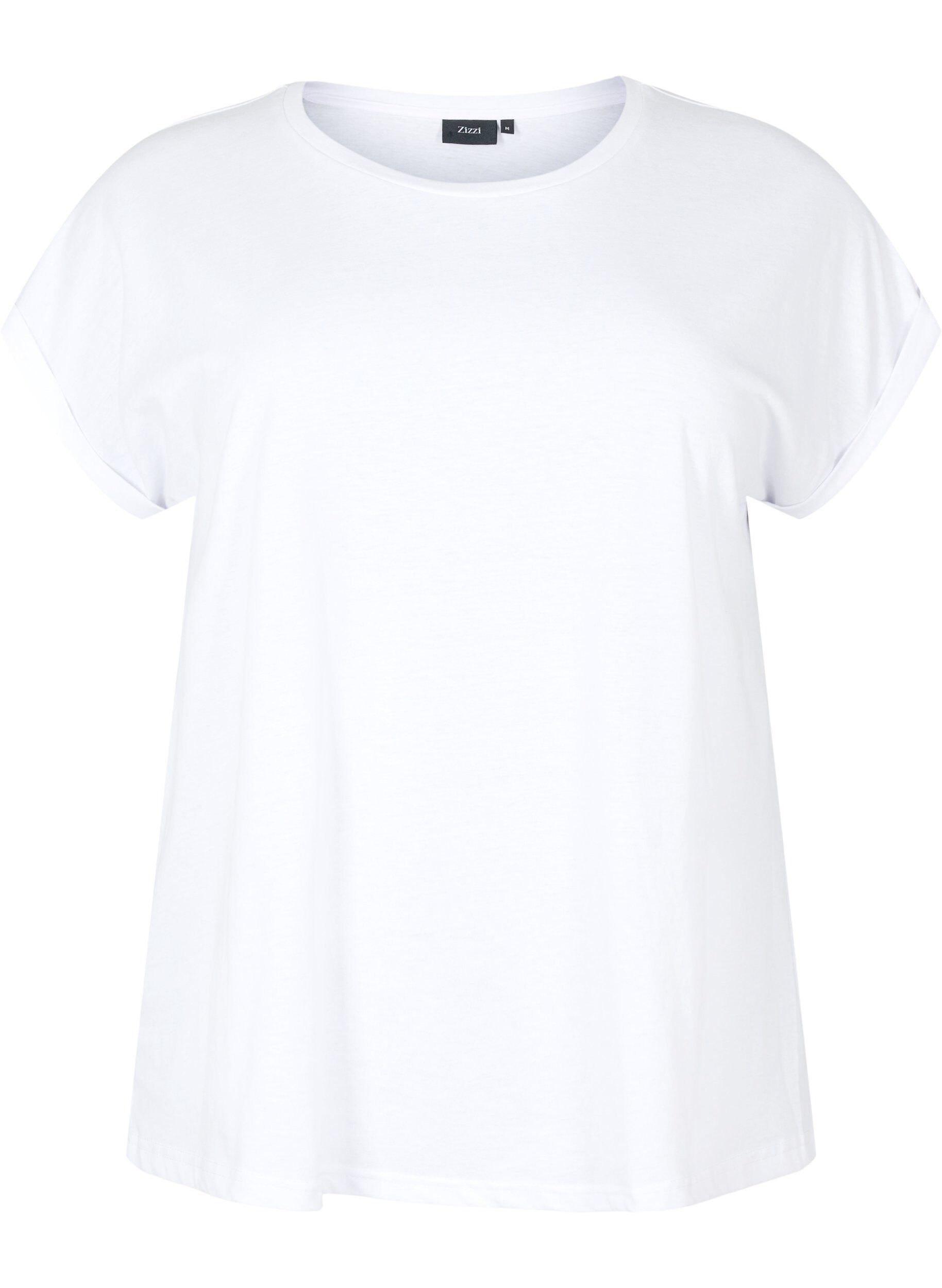 ZizziT-shirt met korte mouwen van katoenmix, Wit, Packshot image number 0