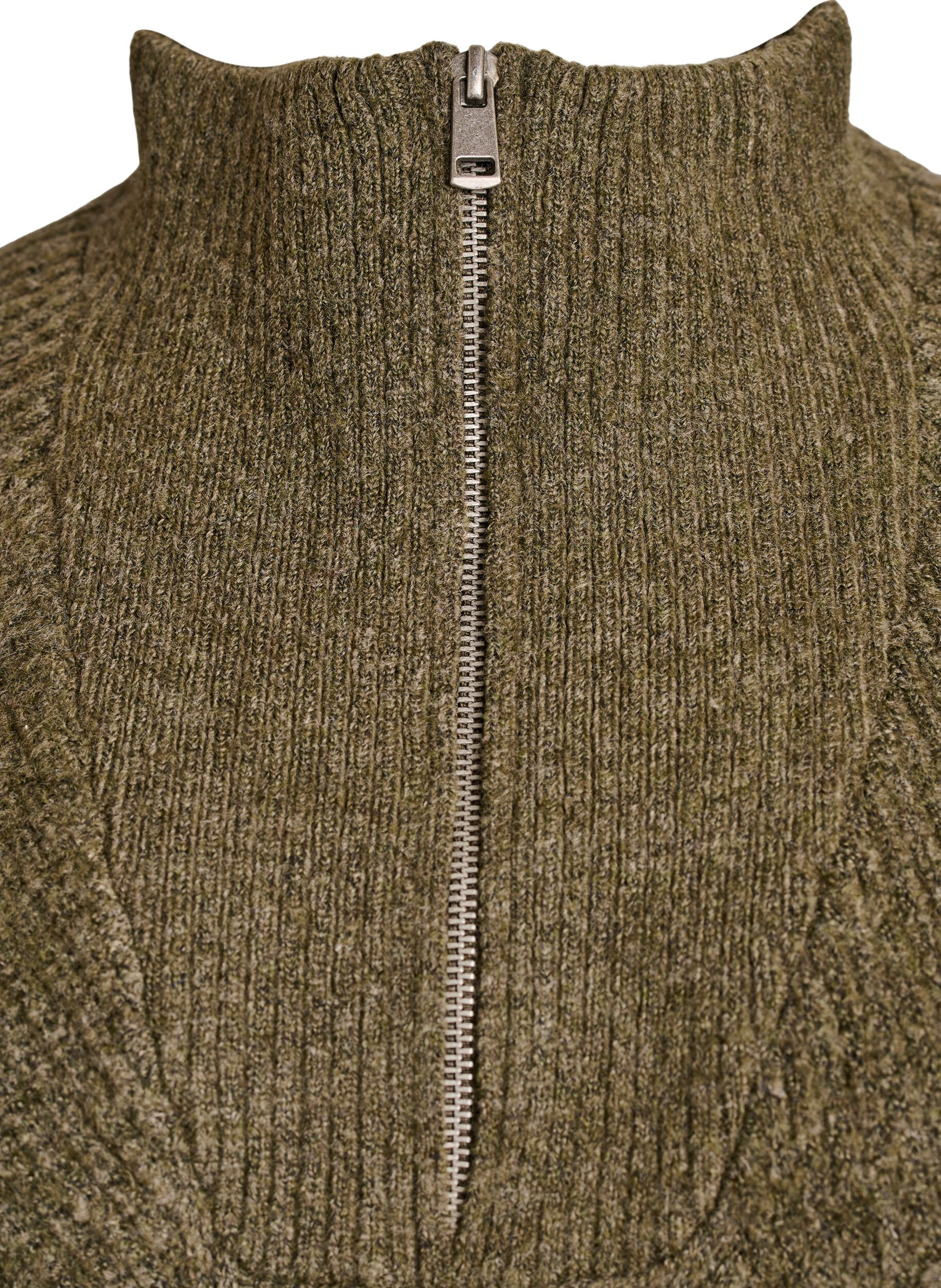 Zizzi Halflange gebreide jurk met hoge kraag, Groen, Packshot image number 2