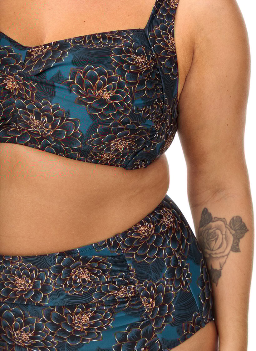 Gewatteerde bikinitop met print, Blauw, Model image number 2