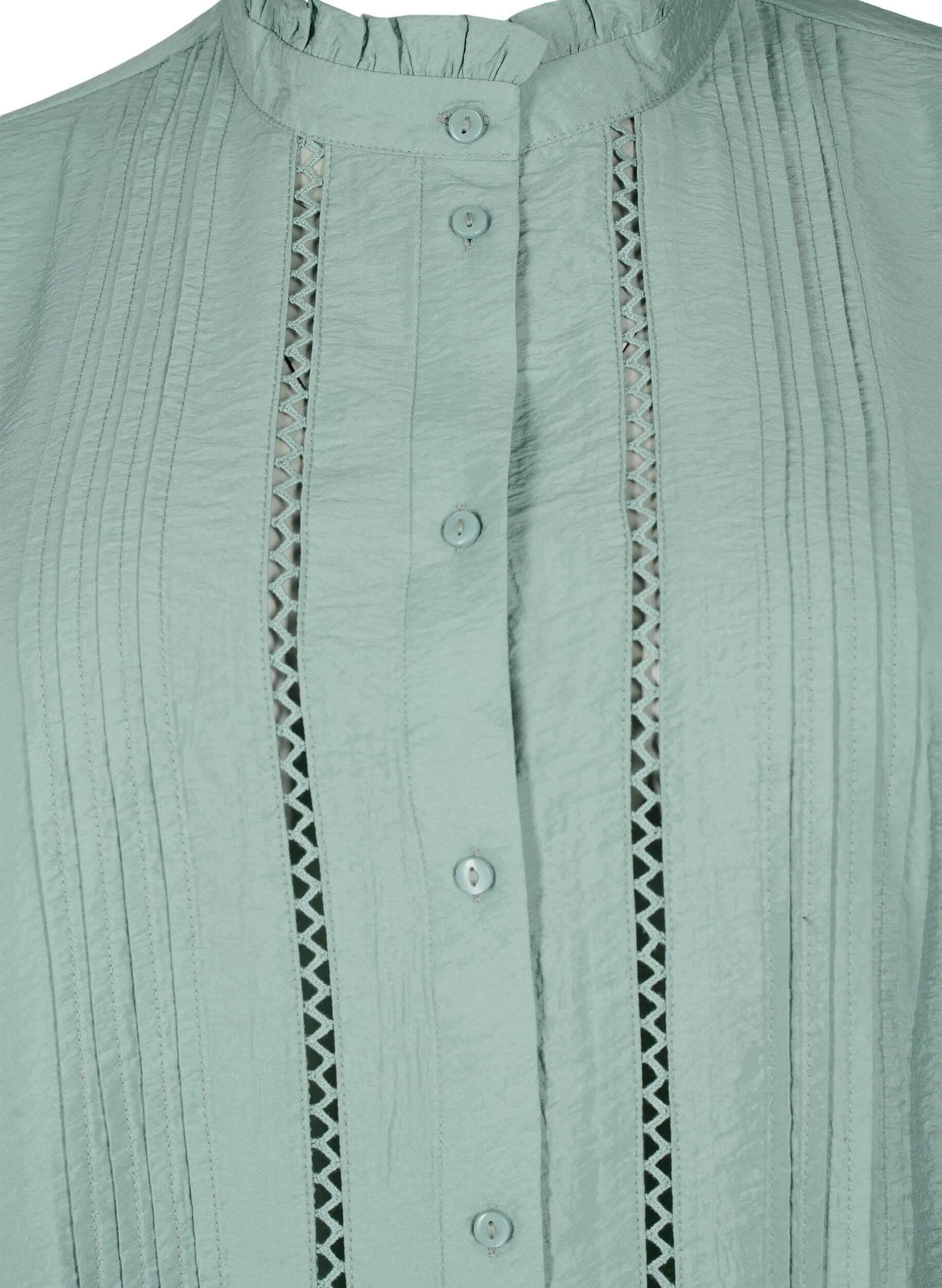 Zizzi Viscose overhemdblouse met rucheskraag, Chinois Green, Packshot image number 2