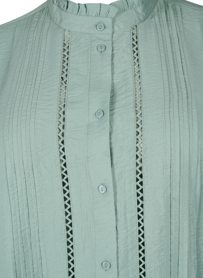 Viscose overhemdblouse met rucheskraag, Chinois Green, Packshot image number 2