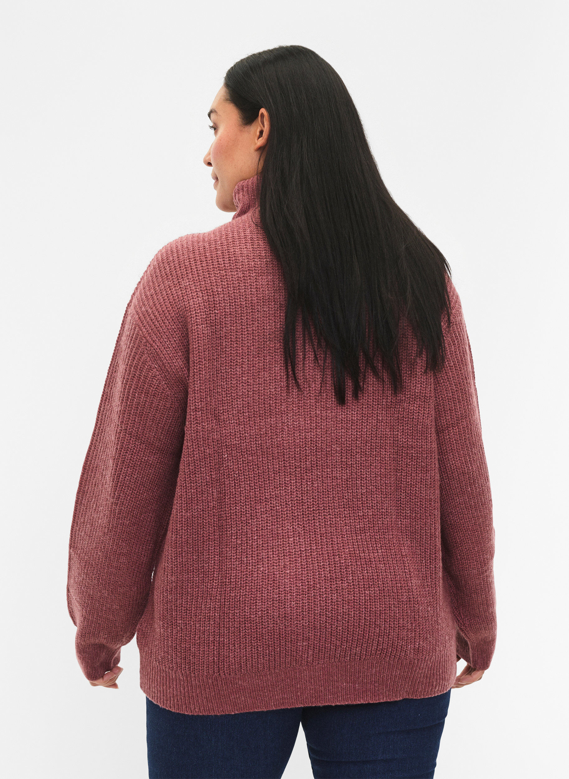 ZizziGebreide trui met hoge hals en rits, Rood, Model image number 2