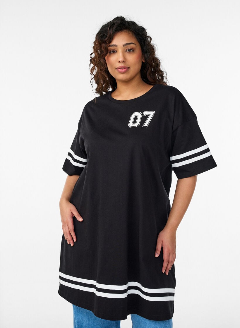 Kort T-shirtjurkje met sportieve details, Zwart, Model image number 0