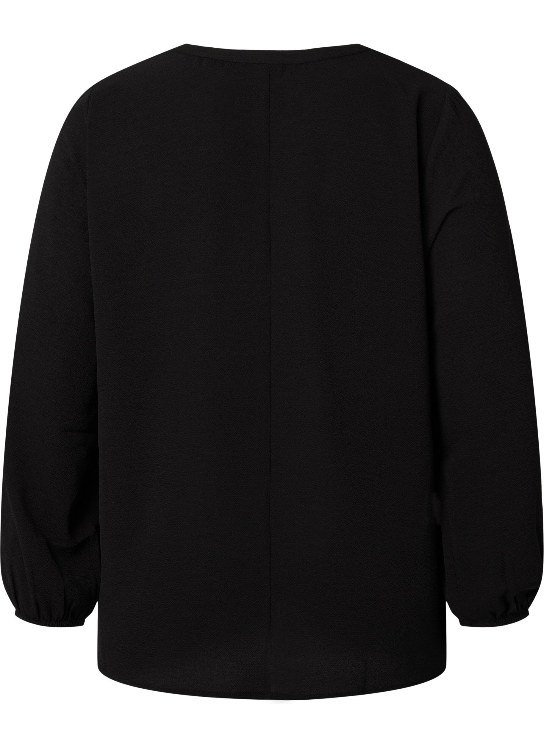 Zizzi Effen blouse met v-hals, Black, Packshot image number 1
