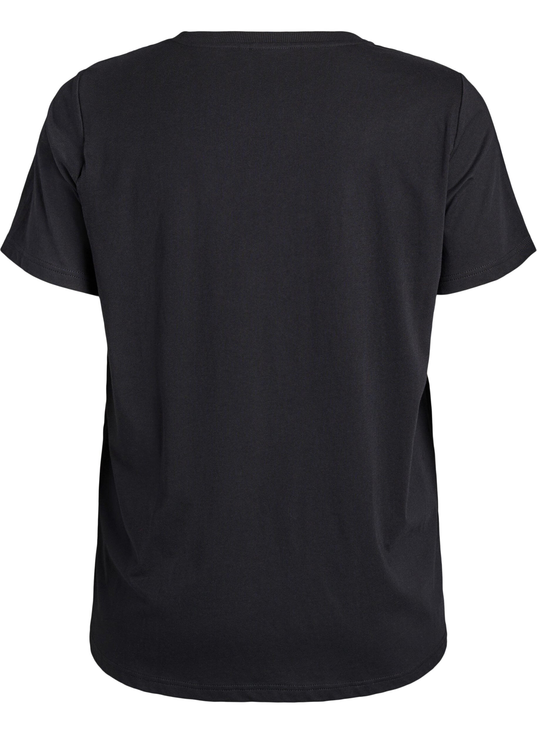 Zizzi Basic katoenen T-shirt met schoudervullingen, Zwart, Packshot image number 1